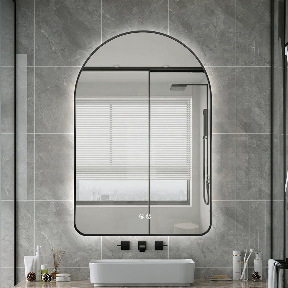 Arched LED Wall Mirror 130cm x 70cm Black Bevel Frame Backlit Dimmable Defogger