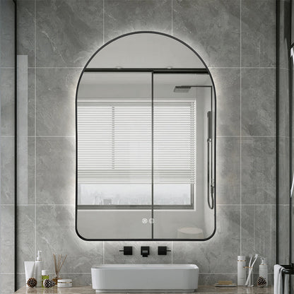 Arched LED Wall Mirror 130cm x 70cm Black Bevel Frame Backlit Dimmable Defogger
