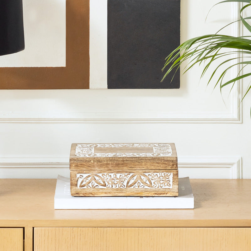 Hancrafted Carved Rectangular Box 22cm - Image 3