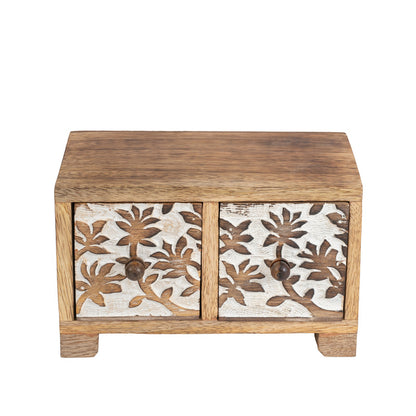 Handcrafted Carved 2 Drawer Box 21cm