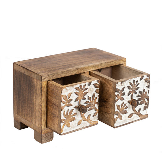 Handcrafted Carved 2 Drawer Box 21cm - Image 2