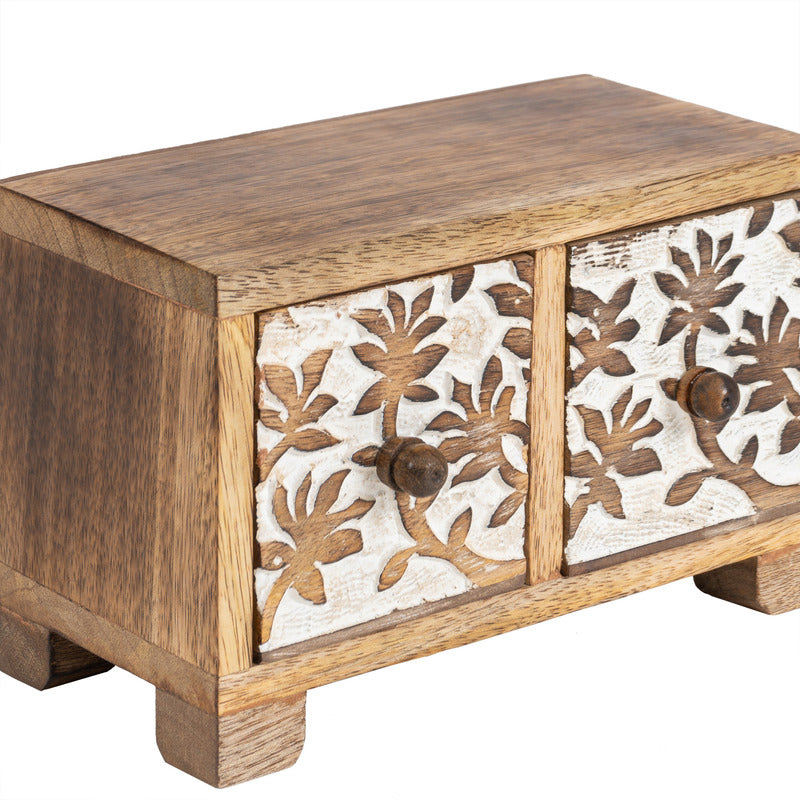 Handcrafted Carved 2 Drawer Box 21cm - Image 4