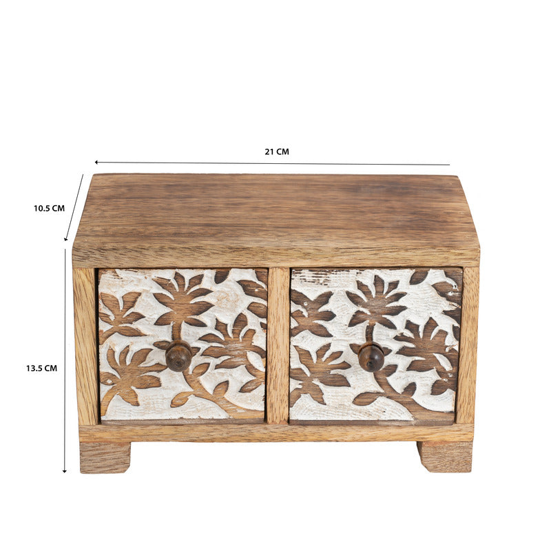 Handcrafted Carved 2 Drawer Box 21cm - Image 5