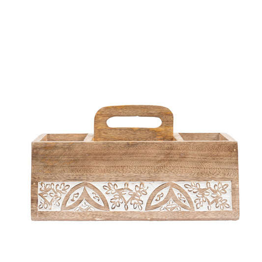Handcrafted Carved Storage Caddy 30cm