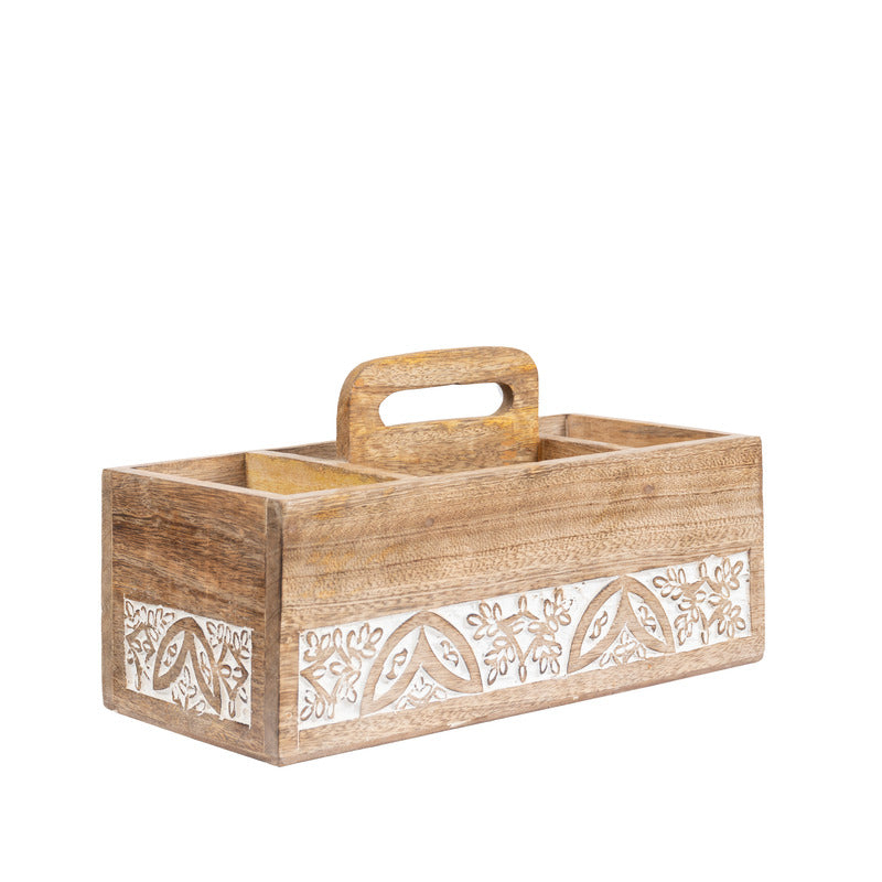Handcrafted Carved Storage Caddy 30cm - Image 2