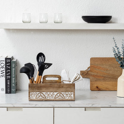 Handcrafted Carved Storage Caddy 30cm - Image 3