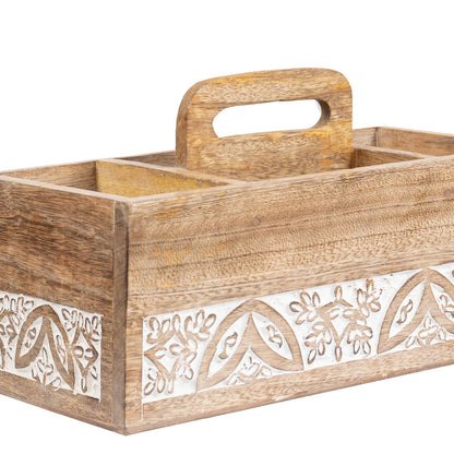 Handcrafted Carved Storage Caddy 30cm - Image 4