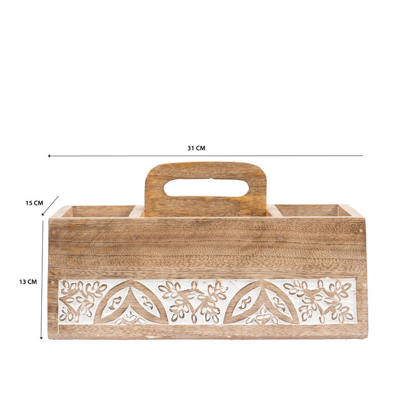 Handcrafted Carved Storage Caddy 30cm - Image 5