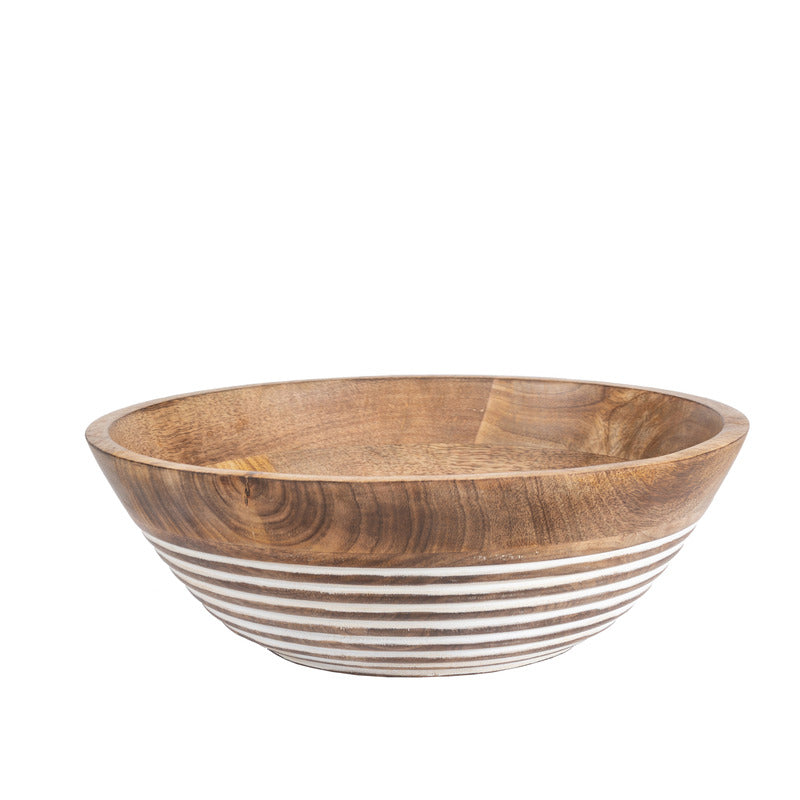 Handcrafted Bowl w Subtle White Carving 30cm
