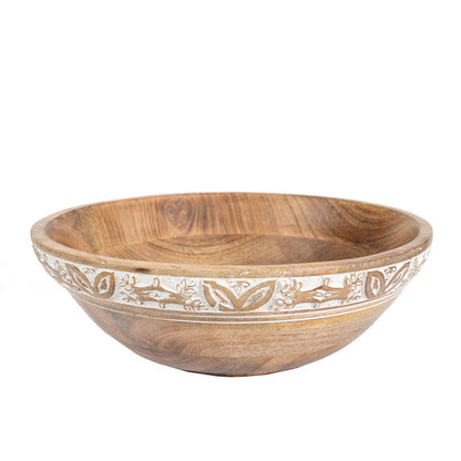 Handcrafted Bowl w Leaf Carving 30cm