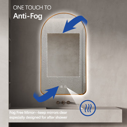 Arched LED Wall Mirror 90cm x 50cm Gold Bevel Frame Backlit Dimmable Defogger