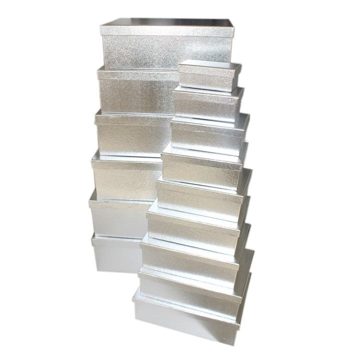 Bulk 2 Metallic Textured Silver Gift Box Set of 18