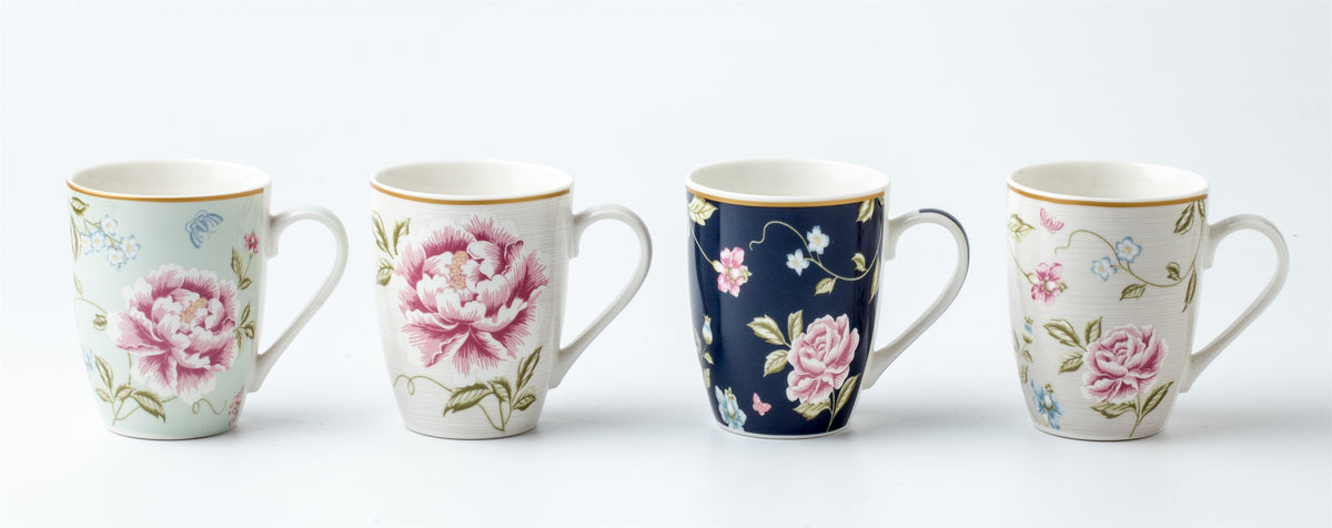 Bulk 24 Floral Mug New Bone China 340mls Asst Des