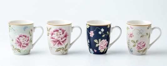 Bulk 24 Floral Mug New Bone China 340mls Asst Des