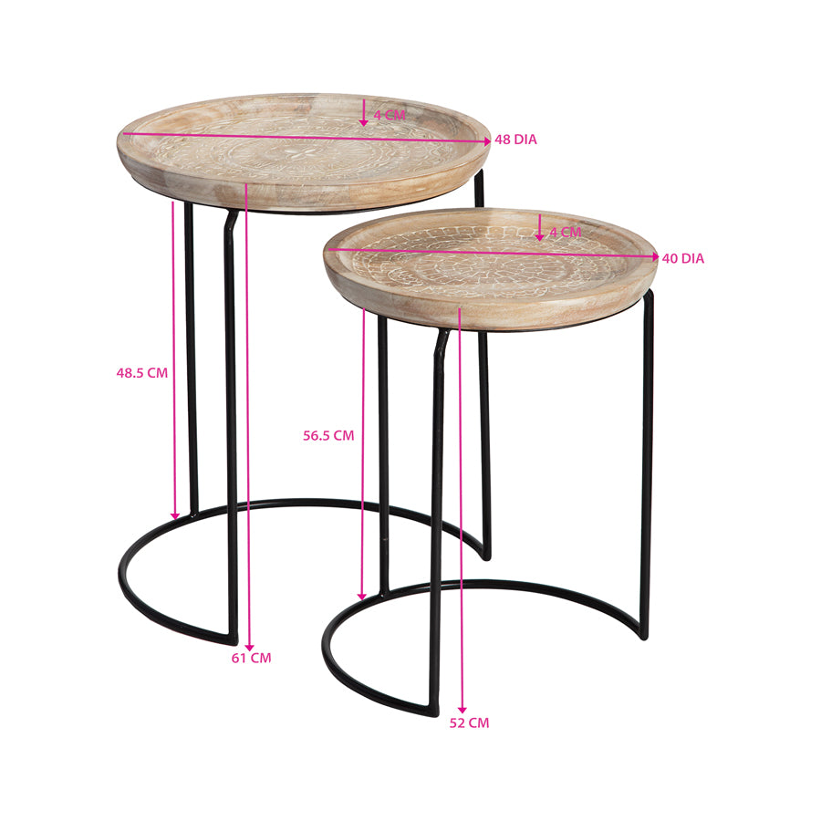 Set 2 Nested Handcrafted Mandala Mango Wood Side Tables 48x61cm - Image 4