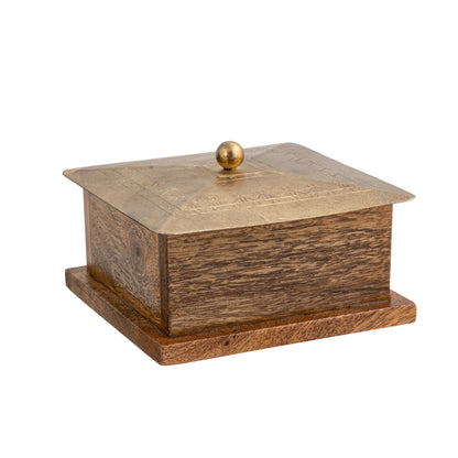 Handcrafted Square Mango Wood Box W Metal Pressed Lid 12cm - Image 3