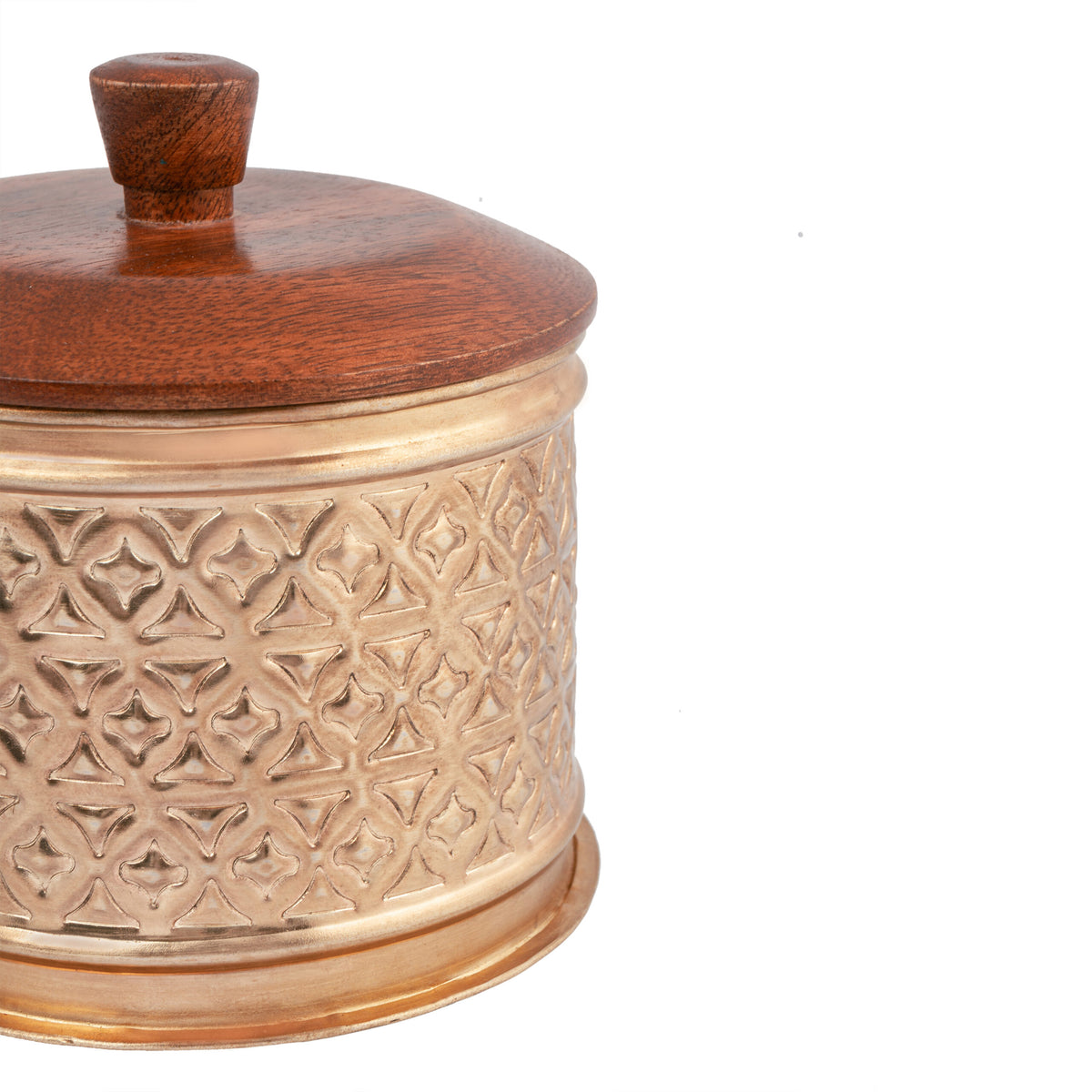 Handcrafted Round Metal Pressed Box W Mango Wood Lid 14cm - Image 3