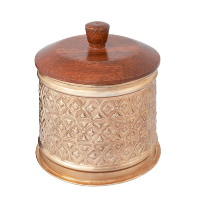 Handcrafted Round Metal Pressed Box W Mango Wood Lid 14cm - Image 4