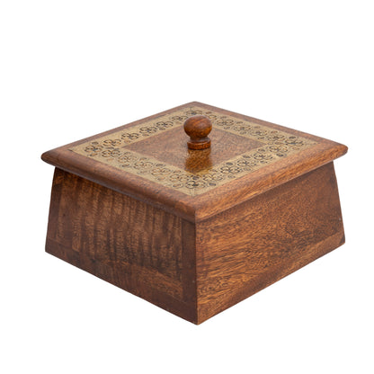 Tapered Mango Wood Box W Metal Pressed Inlay 10cm - Image 3