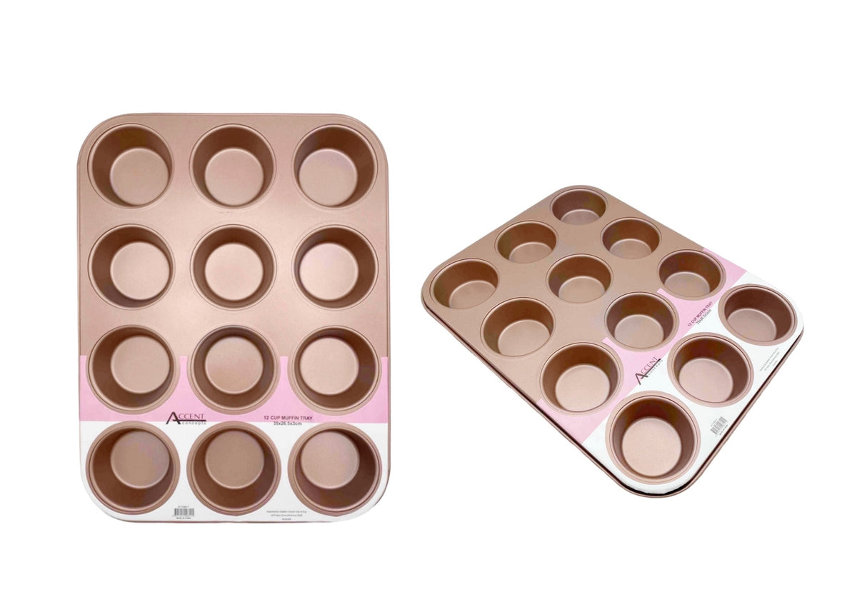 Bulk 12 Rose Gold Muffin Tray 12 Cup 35x26.5x3cm