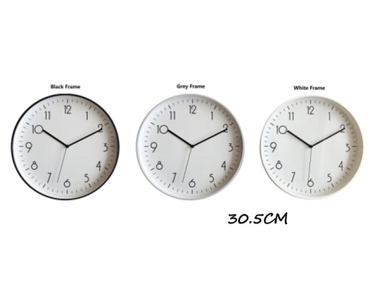 Bulk 10 Modern Round Wall Clock 30.5cm 3 Asst