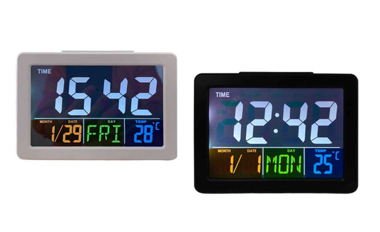 Bulk 12 Multifunction Digital Table Clock 14.2x5.4x10.9cm 2 Asst