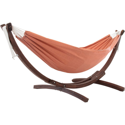 Vivere Double Sunbrella Hammock with Solid Pine Stand (260cm) - Coral