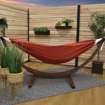 Vivere Double Sunbrella Hammock with Solid Pine Stand (260cm) - Crimson