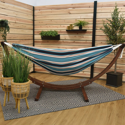 Vivere Double Sunbrella Hammock with Solid Pine Stand (260cm) - Token Surfside
