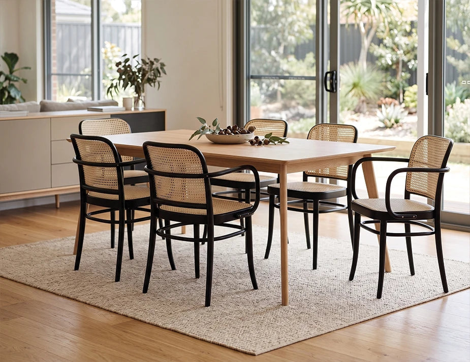 811 Hoffmann Armchair - Black Stain - Cane Seat - Cane Backrest - by TON