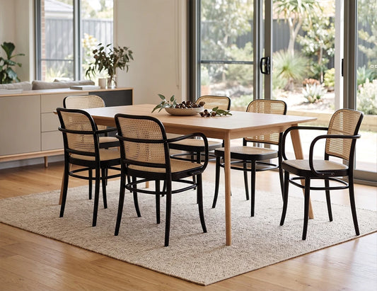 811 Hoffmann Armchair - Black Stain - Cane Seat - Cane Backrest - by TON
