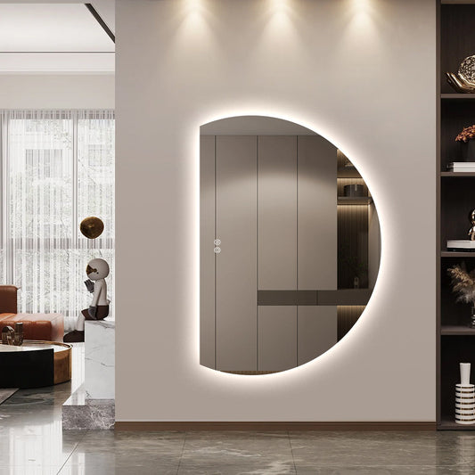 Left Cut Moon LED Mirror 91cm x 130cm Frameless Backlit Wall Mirror