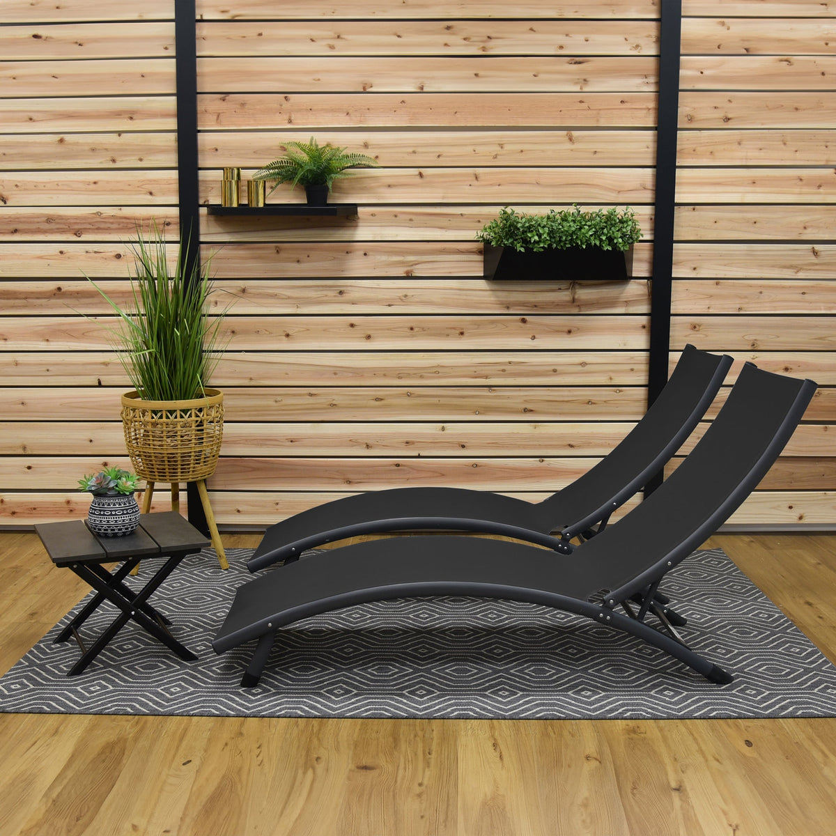 Vivere Coral Springs Phifer & Aluminum Pool Lounger Set (3pc) - Charcoal Black