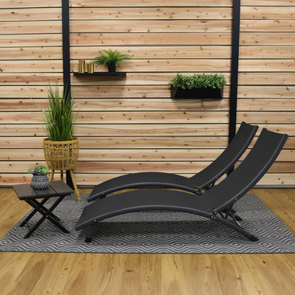 Vivere Coral Springs Phifer & Aluminum Pool Lounger Set (3pc) - Charcoal Black