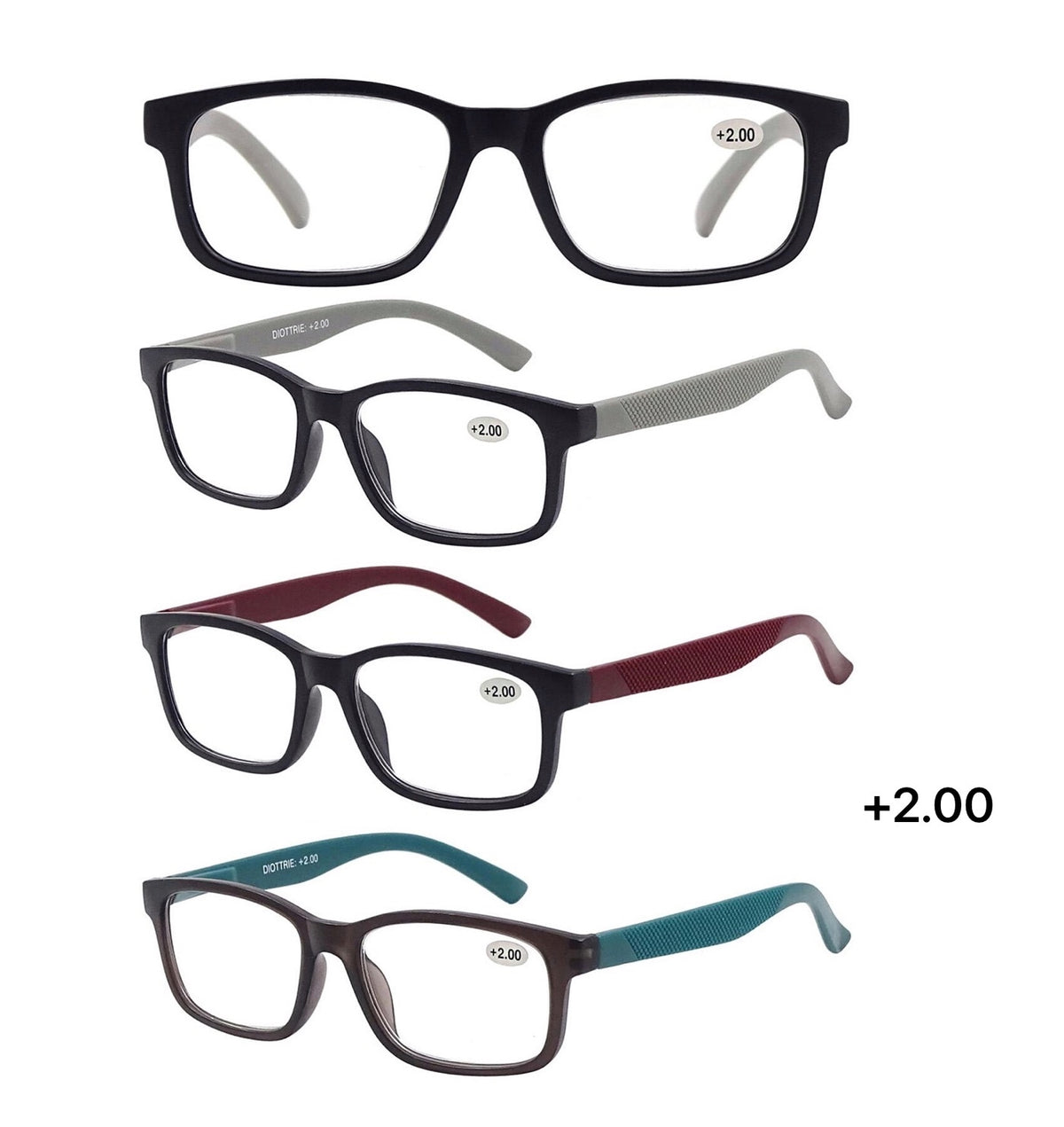 Bulk 24 Stylish Reading Glasses +2.00 Spring Hinge