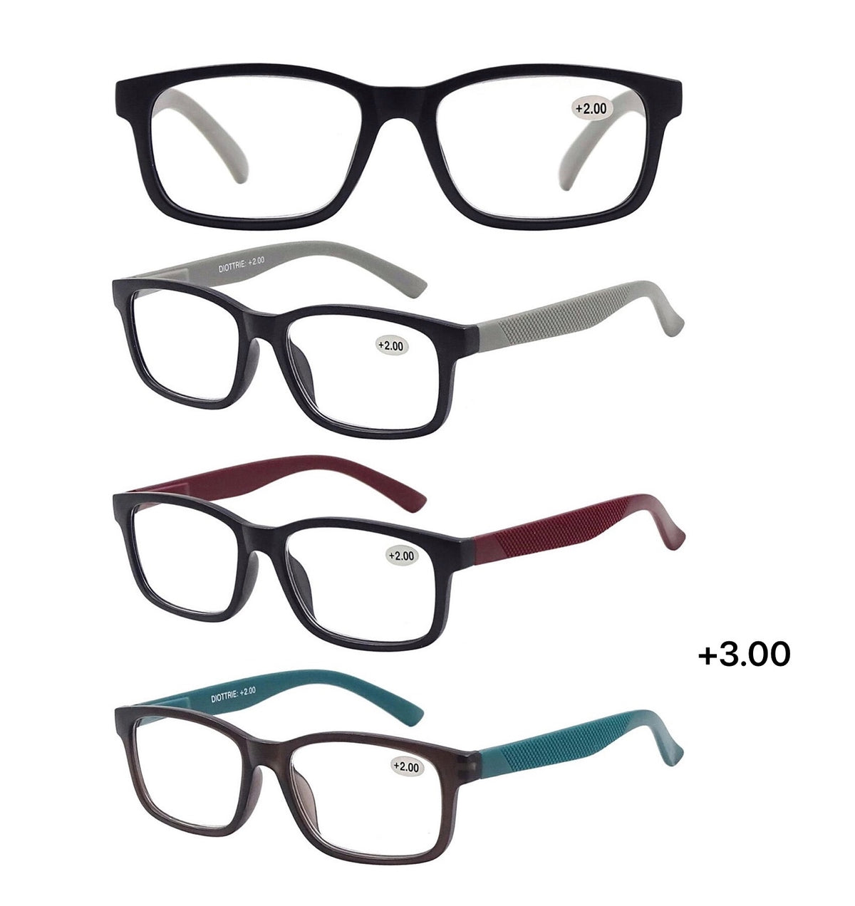 Bulk 24 Stylish Reading Glasses +3.00 Spring Hinge