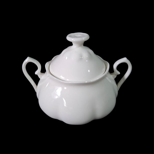 Bulk 12 White Fine Bone China Embossed Sugar Pot 400ml
