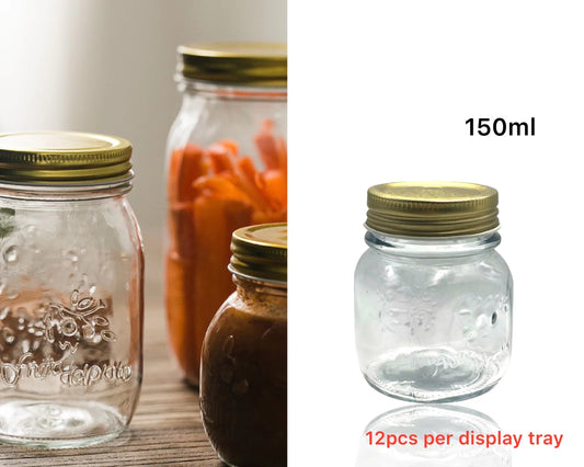 bulk 48 Glass Jar w/ Metal Lid 150ml Canister 8cm