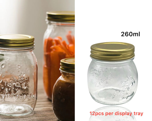 bulk 36 Glass Jar w/ Metal Lid 260ml Canister 9cm