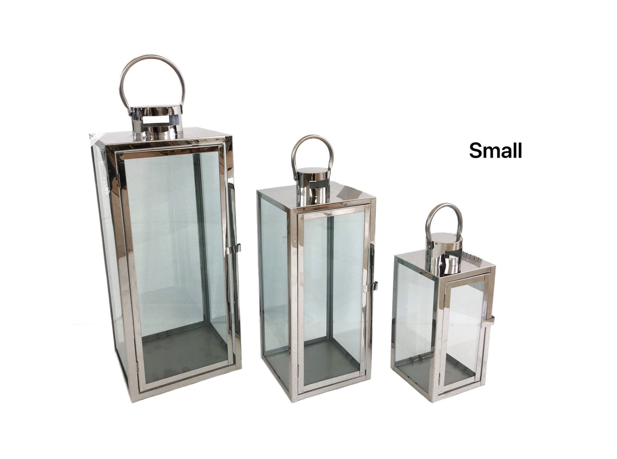 Bulk 8 Small Polish Silver Metal & Glass Lantern 10x24.5cmh
