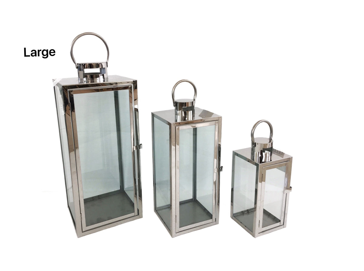 Bulk 4 Large Polish Silver Metal & Glass Lantern 18x50cmh