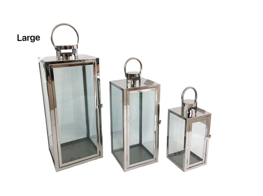 Bulk 4 Large Polish Silver Metal & Glass Lantern 18x50cmh