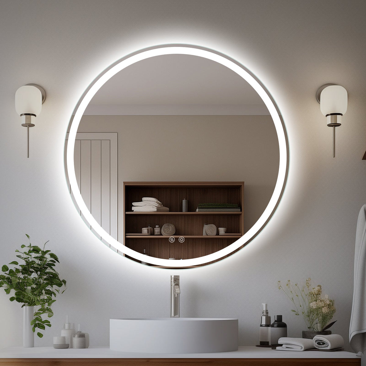 Round LED Mirror 80cm Frosted Defogger Dimmable 25mm Strip