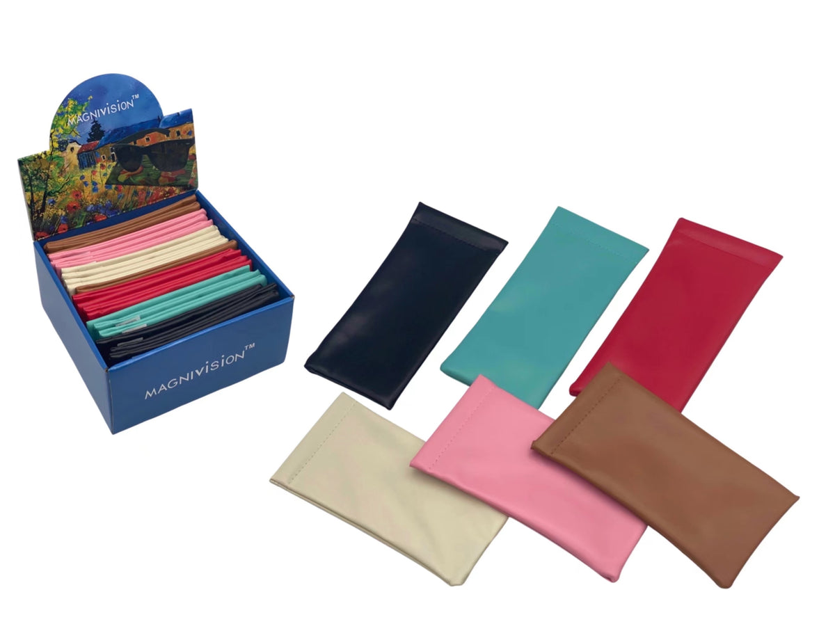 Bulk 24 Leather Look Glasses Pouch 6 Asst Col