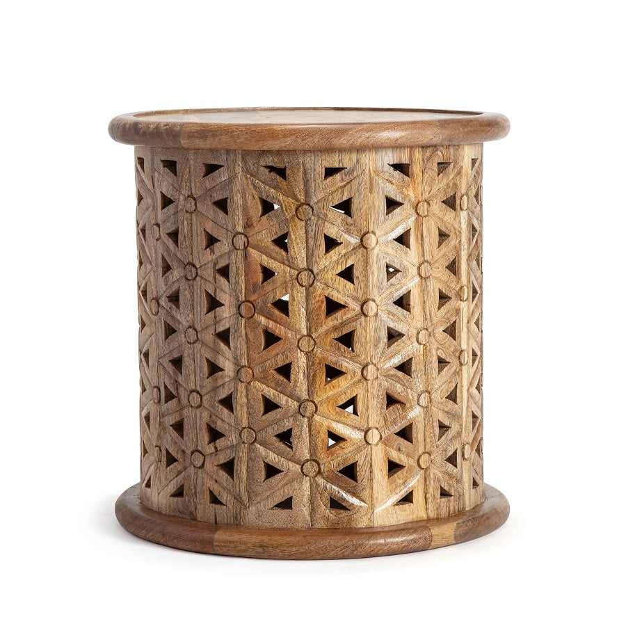 Zara Natural Mangowood Carved Side Table 43x46cm - Image 2