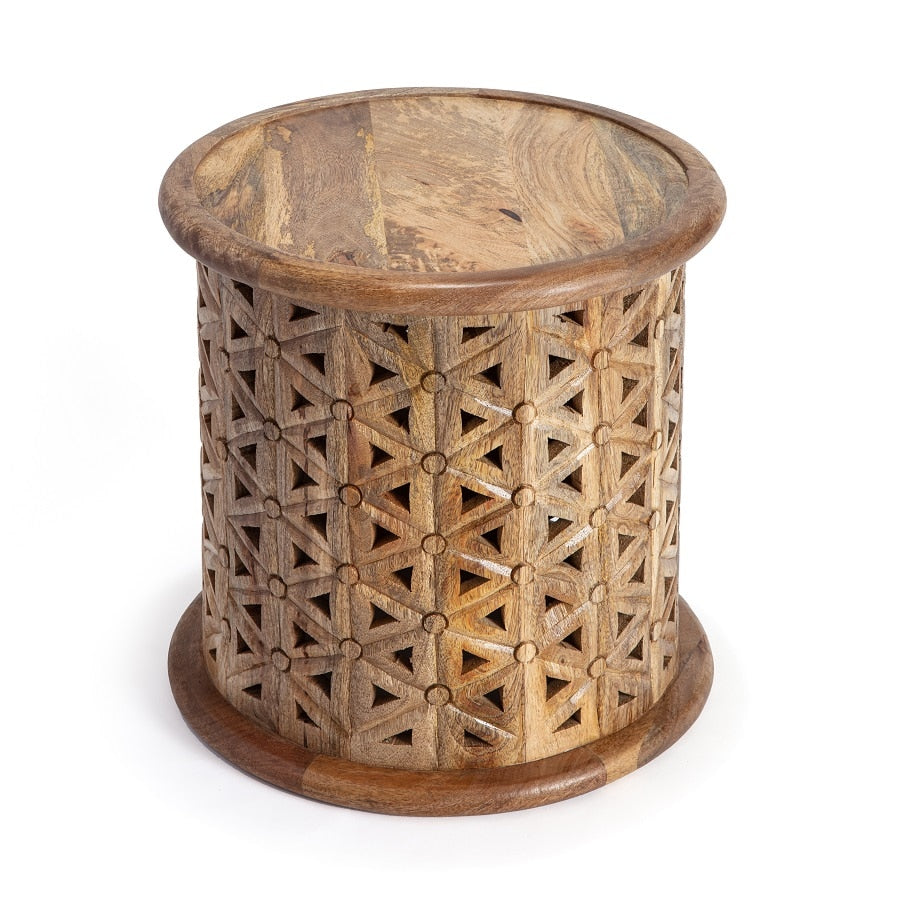 Zara Natural Mangowood Carved Side Table 43x46cm - Image 3