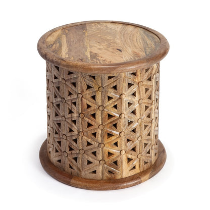 Zara Natural Mangowood Carved Side Table 43x46cm - Image 3
