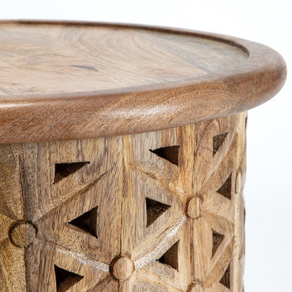 Zara Natural Mangowood Carved Side Table 43x46cm - Image 4