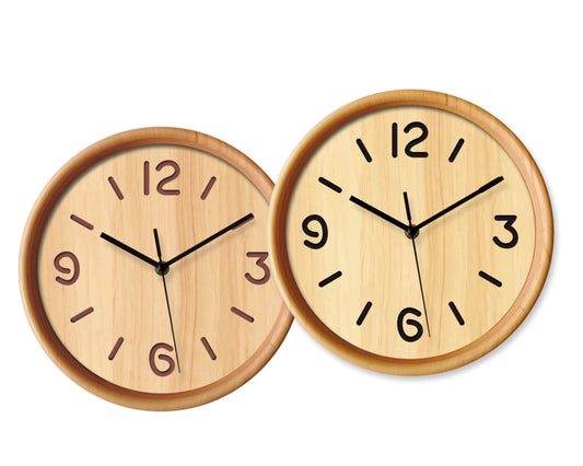Bulk 12 Faux Woodgrain Round Wall Clock 25cm 2 Asst