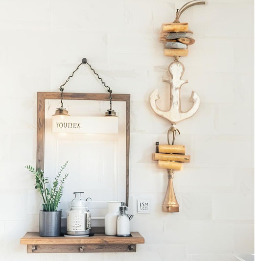 Handcrafted Hanging Distressed White Anchor 12x52cm